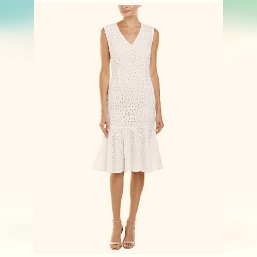 Catherine Malandrino White Lace Midi Suz Dress Sz 6 Bright White